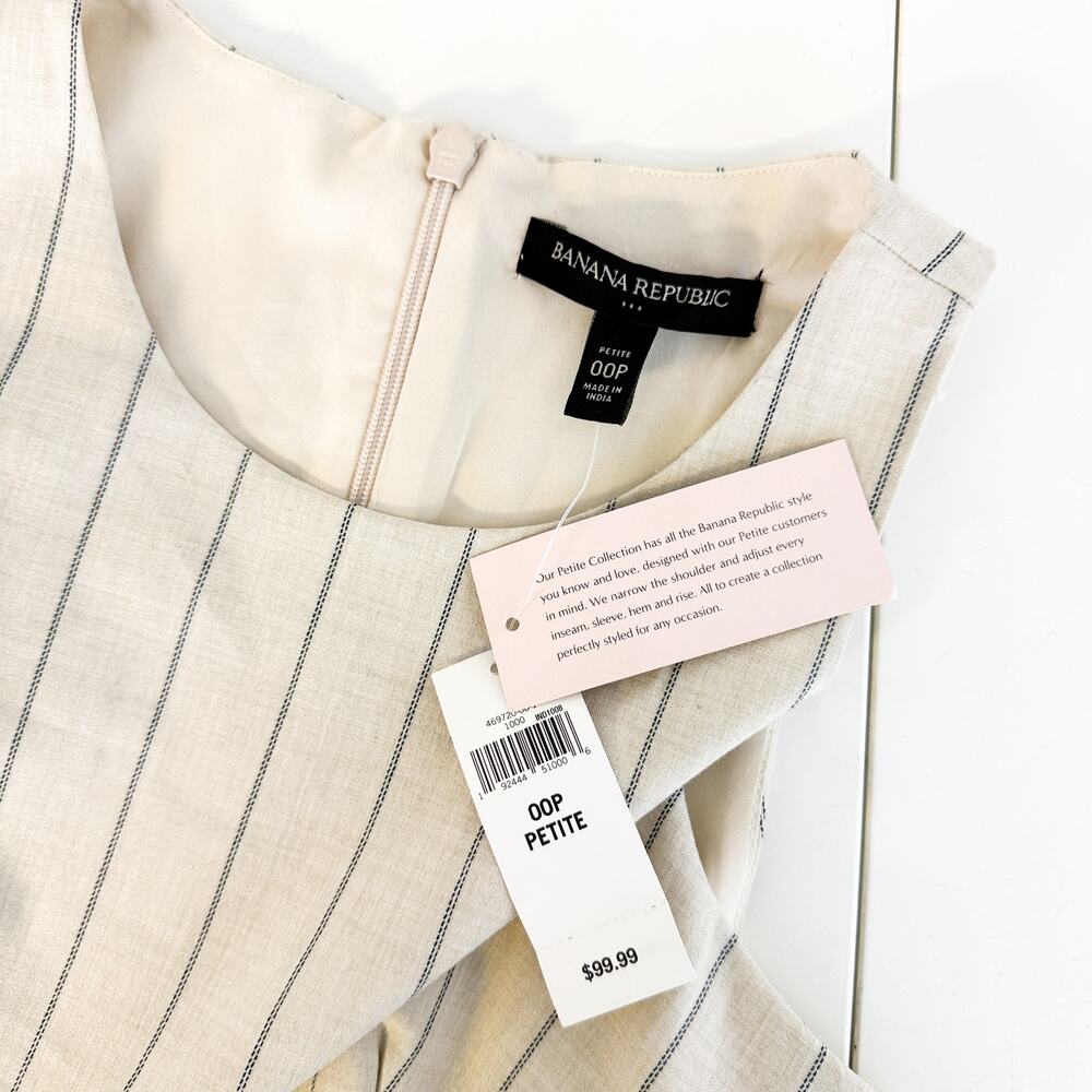 NWT Banana Republic Pinstriped Sheath Mini Beige Dress - 00P 00 Petite - Picture 8 of 10